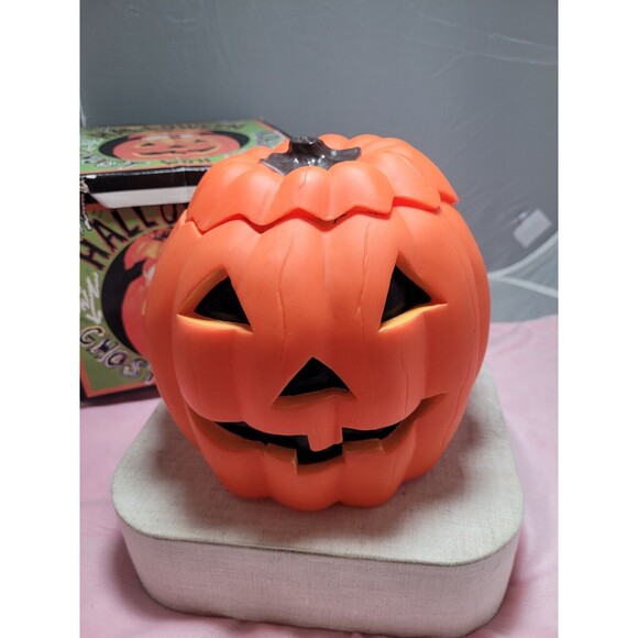 Animated Halloween Pumpkin with Ghost Inside Decoration Rare 8” w/ Box - Picture 4 of 5